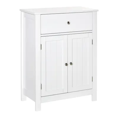 Kleankin Dulap de Baie cu 1 Sertar 2 Uși și Raft Interior Reglabil Mobilier Auxiliar de Depozitare Multifuncțional pentru Sufragerie Bucătărie Antivuelco 60x30x80 cm Alb | Aosom Romania
