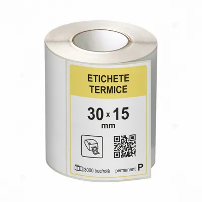 Role etichete termice autoadezive 30x15 mm, 3000 etichete rola