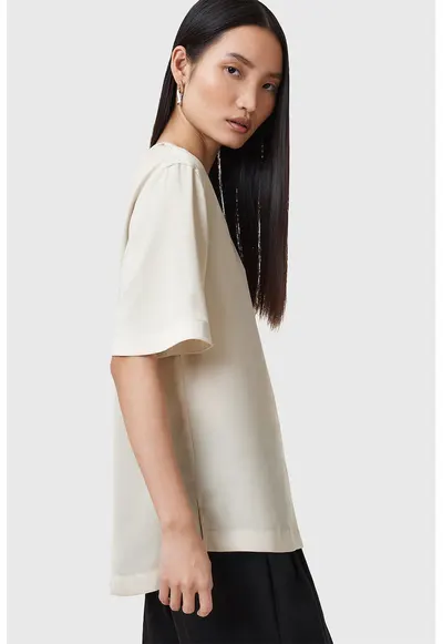 Tricou relaxed fit satinat Amelie - Crem