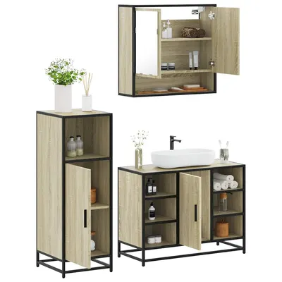 Gossi set mobilier de baie, 3 piese, stejar sonoma, lemn prelucrat