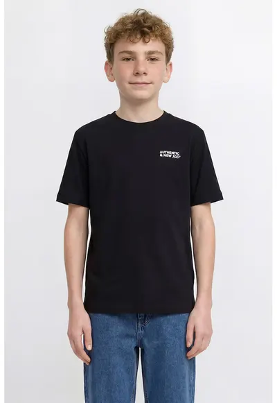 Tricou din bumbac cu imprimeu text - Negru