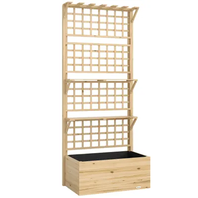 Outsunny Strat Înălțat din Lemn cu Suport și Acoperiș, Fiorieră Elevată pentru Exterior cu 2 Rafturi, Orificiu de Drenare și Material Textil pentru Plante Cățărătoare, Legume și Flori, Natural | Aosom Romania