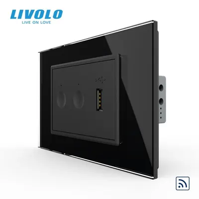 Intrerupator tactil dublu control telecomanda RF + priza USB, 3M, rama sticla Negru
