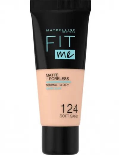 Fond de ten MAYBELLINE FIT ME Matte Poreless 124 Soft Sand, 30 ml