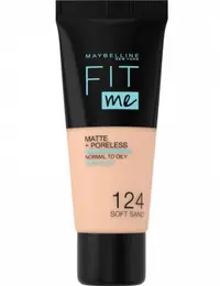 Fond de ten MAYBELLINE FIT ME Matte Poreless 124 Soft Sand, 30 ml