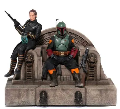 Statuetă Iron Studios Television: The Mandalorian - Boba Fett și Fennec Shand pe tron, Deluxe 1/10