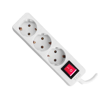 Prelungitor 3 prize cu intrerupator, 3 x 1mm 1.5 metri ALB, TED
