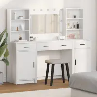 vidaXL Set masă de toaletă cu LED 3 buc. Alb Lemn prelucrat