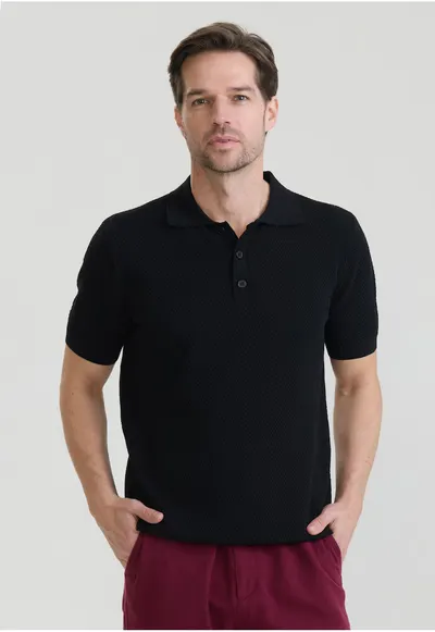 Tricou polo tricotat - Negru