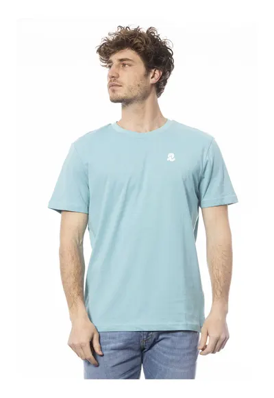 Tricou de bumbac cu decolteu la baza gatului - Albastru azur