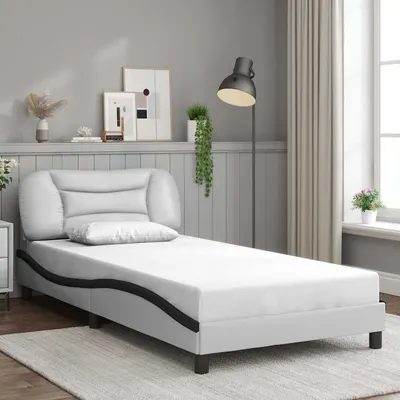 vidaXL Cadru de pat fără saltea Hvar alb și negru 100x200cm piele artificială
