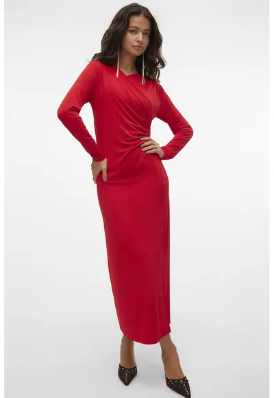 Rochie maxi cu croiala cambrata - Rosu