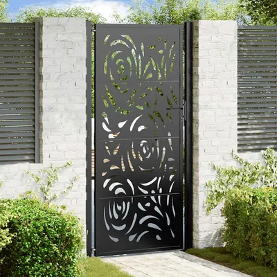 vidaXL Poartă de grădină neagră 100x200 cm, oțel, design cu flacără