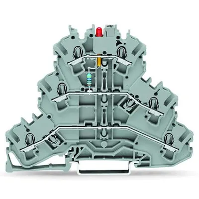 Component terminal block; triple-deck; LED (red); 24 VDC; for DIN-rail 35 x 15 and 35 x 7.5; 2.5 mm²; Push-in CAGE CLAMP®; 2,50 mm²; gray