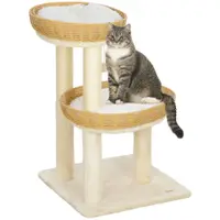 PawHut Arbore de pisici arbore de cățărat înălțime 75,5 cm cu două paturi pentru pisică din răchită zgâriere perne lavabile bej | Aosom Romania