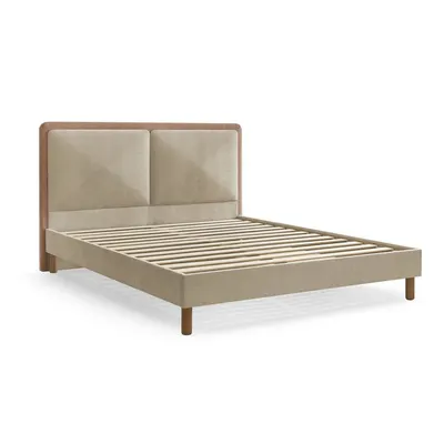 Pat matrimonial roz prăfuit tapițat tapițat cu somieră 180x200 cm Mara – Bobochic Paris