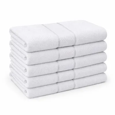 Set 5 prosoape medii 50x90cm, din 100% bumbac pakistanez, 400g, Line, Alb