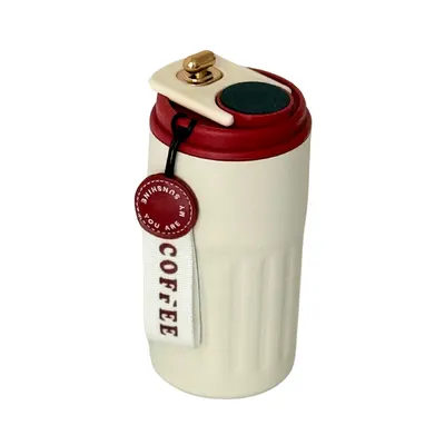 Termos Digital CoffeeMug, Display LED, Termometru inclus, Otel Inoxidabil Interior, Crem si Rosu, 450ml,MIX14826