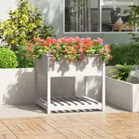vidaXL Jardinieră cu raft, alb, 82,5x82,5x81 cm, lemn masiv de pin
