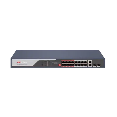 16 Port Fast Ethernet Unmanaged POE Switch Hikvision DS-3E0318P-E(C) Intelligent PoE management. Up to 300 m long range PoE tran