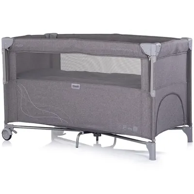 Patut pliabil Chipolino Relax Charcoal Linen cu laterala culisanta, 2 nivele, intrare laterala, geanta pentru transport, greutate admisa 15 kg