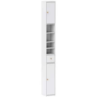 HOMCOM Dulap Înalt de Baie cu 2 Compartimente, 3 Rafturi Deschise și Sertar, 20x20x178 cm, Alb | Aosom Romania