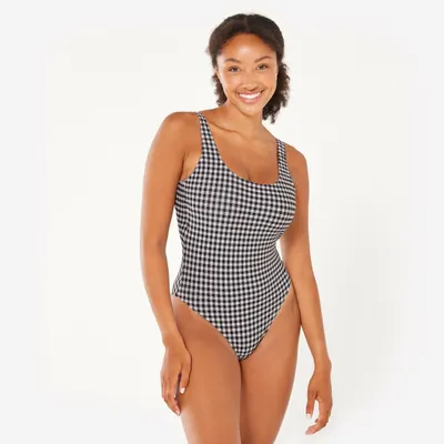 Costum de Baie Întreg texturat Aurely vichy Negru și alb Damă