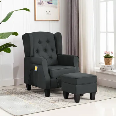 vidaXL Fotoliu de masaj cu taburet, gri închis, material textil