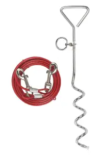 Set tarus si cablu curte, metalic, lungime 6 m, pentru caini cu greutate de pana la 30 kg