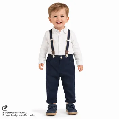 Pantaloni lungi bebelusi Chicco, bretele, Albastru inchis, 00494-69MFCO