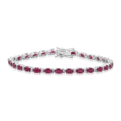 Bratara tennis din aur alb cu rubine ovale de 8.7ct si diamante de 0.2ct