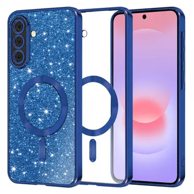 Husa MagSafe pentru Samsung Galaxy A37 5G, Techsuit, Luxury Glitter, Albastra Inchis