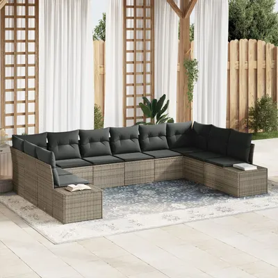 Gossi set de canapele de gradina cu 10 piese cu perne gri din ratan