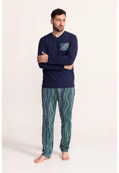 Pijama cu decolteu in V Noah - Albastru/Bleumarin