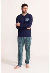 Pijama cu decolteu in V Noah - Albastru/Bleumarin