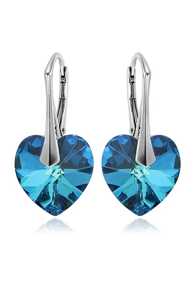 Cercei Argint 925 placat cu rodiu cu cristale Swarovski® Heart Bermuda Blue 14 mm Leverback