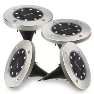 Set 4 Lampi Solare METALICE Argintii Disk Lights pentru gradina AX