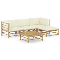 Gossi set mobilier de gradina cu perne alb crem, 5 piese, bambus