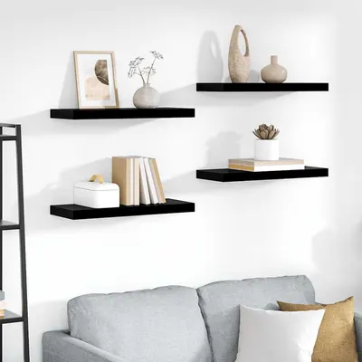 vidaXL Rafturi de perete 4 buc. negru extralucios, 60x23,5x3,8 cm, MDF