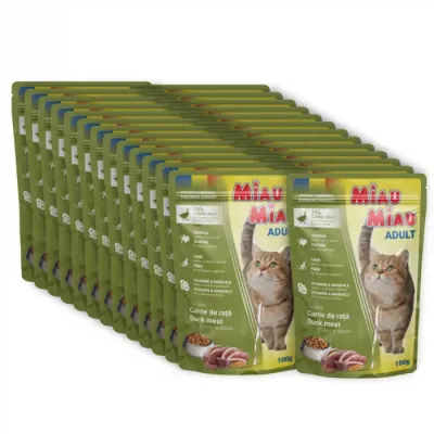 Set 24 buc x Hrana umeda pentru pisici Miau Miau cu rata in sos 100 gr