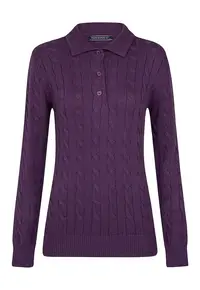 Pulover polo cu model torsade - Violet pruna