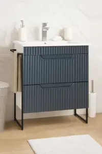 Set Baza front MDF si Lavoar seria 033, cadru metalic, cu sertare, 60 cm, antracit