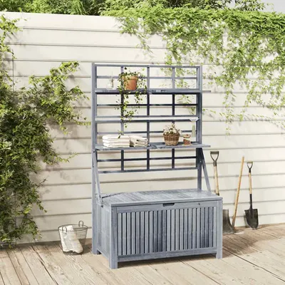 vidaXL Cutie depozitare cu spalier, gri 99x55x160 cm lemn masiv acacia
