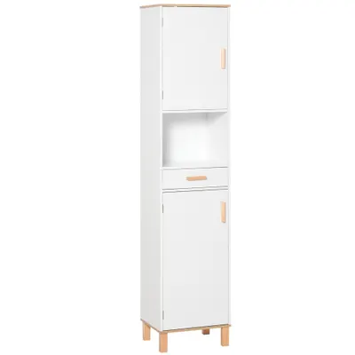kleankin Dulap Coloana Space Saver din Lemn pentru Baie Alb | Aosom Romania