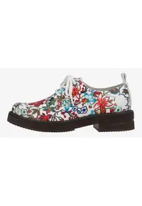 Pantofi casual cu imprimeu floral si inchidere cu sireturi