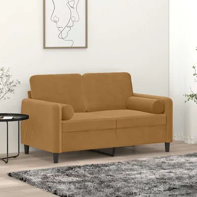 vidaXL Canapea cu 2 locuri cu pernuțe, maro, 120 cm, catifea