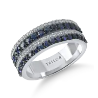 Inel din aur alb cu safire de 0.9ct si diamante microsetting de 0.3ct