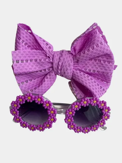 Set Ochelari de Soare pentru Fetite, Model Floricele Vesele, Marime Universala - Mov