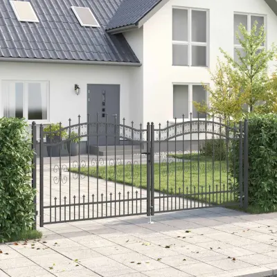 vidaXL Poartă din Gard cu Vârf de Lancă KAMPEN 305 x 125 cm Gri Blocat