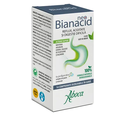 NeoBianacid cu poliprotect pentru aciditate si reflux, 14 tablete, Aboca